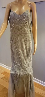 NWT Adrianna Papell Bead Sequin Formal Dress Style 40121 Size 14 Bridal Silver - Image 1 of 4