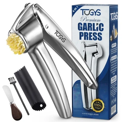 Prensa de ajo de acero inoxidable de alta resistencia - Picadora de ajo de grado profesional y cru Foto 1 de 4