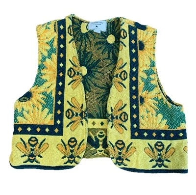 Vintage Naturally Texas Western Festival Rodeo Vest Bee Sunflower USA Country - Image 1 of 4