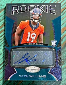 SETH WILLIAMS Denver Broncos 2021 Certified Rookie Auto Mirror Teal Etch RC 6/15 - Picture 1 of 2