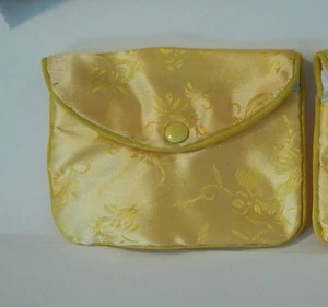 2 Med 3.5x4.5" Yellow w gold Flowers Chinese Fabric JewelryCharm Zipper Gift Bag - Picture 1 of 1