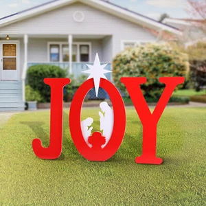 Christmas Decorations JOY Nativity Sets for Outdoor Holiday Yard Lawn Décor, Red - Picture 1 of 7