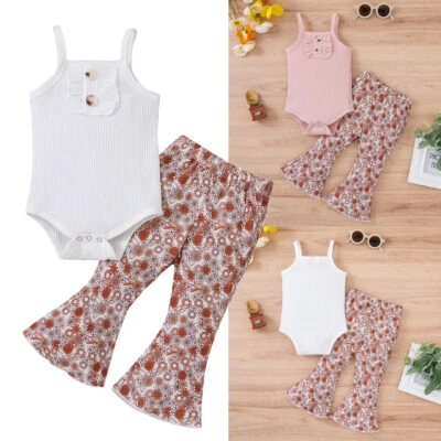 Recién Nacido Bebé Niñas Mameluco Prendas para el torso Pantalones Florales Conjunto Chándal Ropa de Fiesta Foto 1 de 4