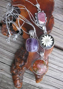 Silber geschichtet Anhänger ausgefallen Murano Glas x 4 Stück Posten kostenlos 16" Silberketten - Bild 1 von 6