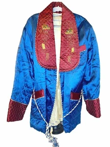 Japanese Smoking Jacket Quilted Embroidered Vintage 1950 Sportswear Lounge Coat - Picture 1 of 24