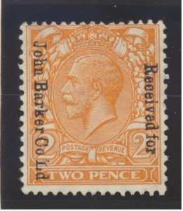 Great Britain Stamp Scott #162, Overprinted "Received For John Barker Co Ld" - Picture 1 of 1