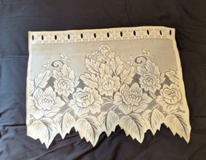 Pair Lace Cafe Curtain Panels Set of 2 Floral Ivory Off White Cut Edge 23" x 30" - Picture 1 of 4