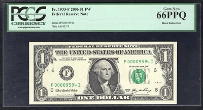 FR. 1933-F 2006 $1 FW FRN ATLANTA, GA “LOW SERIAL #9594” PCGS GEM UNC-66PPQ - Image 1 of 2