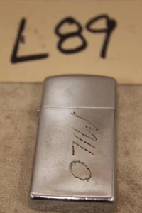 L89 VINTAGE ZIPPO SLIM FLIP TOP LIGHTER HAND ETCHED MILO - Picture 1 of 1
