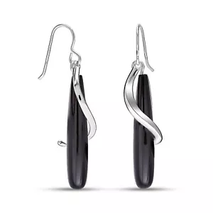LeCalla 925 Sterling Silver Teardrop Black Onyx Spiral Earrings for Women 52 mm - Picture 1 of 7
