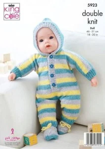 King Cole DK Knitting Pattern Doll Babygrow Booties Jacket Leggings Hat 5923 - Picture 1 of 2