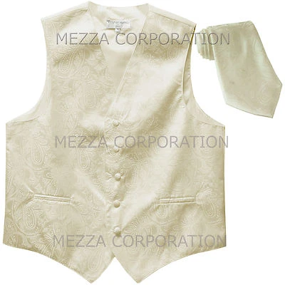 New Men's paisley formal Tuxedo Vest Waistcoat_Necktie Ivory wedding formal prom - Image 1 of 4