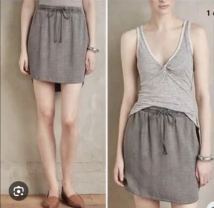 Cloth & Stone Anthropologie Light Gray Cinch Waist Hi-low Mini Skirt Size L EUC - Picture 1 of 15
