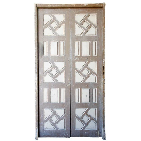 Large Antique Moorish Painted Pine Paneled Double Door 19th century Cover