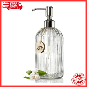 18 Oz Clear Glass Soap Dispenser Refillable Liquid Hand Soap Bathroom Kitchen - Picture 1 of 5