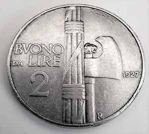 Italien - Italy 2 Lire 1927 seltene Münze, Vittorio Emanuele III von 1900 - 1946 - Bild 1 von 2
