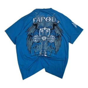 Y2K Tapout Gothic Skull Bones Cross Blue Graphic T-Shirt Size XXL - Picture 1 of 10
