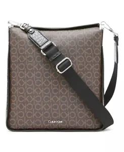 Bolso Bandolera Grande Calvin Klein Fay Signature Marrón y Negro Monograma Plateado - Imagen 1 de 7