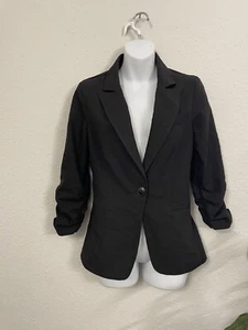 Charlotte Russe Women Black Blazer Size Small Short Jacket Runched Sleeves SMALL - Picture 1 of 6