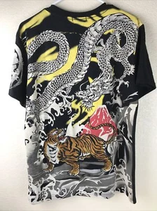 Kimonoshi Mens Japanese T-Shirt Embroidery Dragon and Tiger Size Medium - Picture 1 of 5