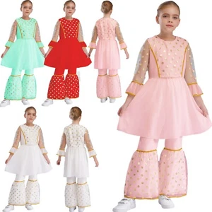 Kids Georgette Kurta Sharara Set For Girls Indian Ethnic Party Wear Festival - Picture 1 of 56