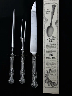 ❤️ VINTAGE GRAPE 1874 ROGERS LG ROAST CARVING SET ART NOUVEAU c.1904  (3rd) - Image 1 of 3