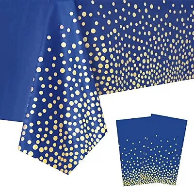 2 Packaging Blue and Gold Plastic Tablecloth, 54 inch x108 Pack of 2 Blue Gold - Image 1 of 4
