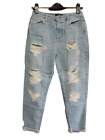Missguided Riot High Waisted Ripped Mom Jeans Blue Size UK 10 DH100 EE 12