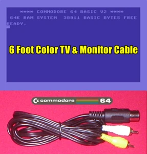 6Ft Color AV TV & Monitor Composite Cable for Commodore 16 C116 Plus/4 Computer - Picture 1 of 15