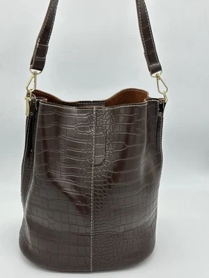 Crocodile Bucket Crossbody Shoulder Bag- Brown - Image 1 of 4