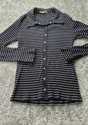 Madewell Cardigan Snap down Sweater Womens SZ Small Black White Striped - Image 1 of 4