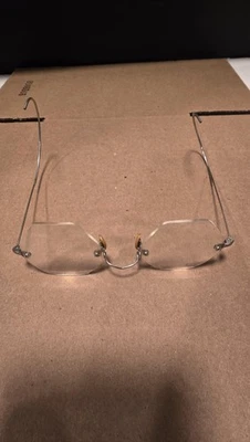 Vintage Rimless Eyeglasses Octagon Lenses Wire Cable Temples Steampunk - Image 1 of 4