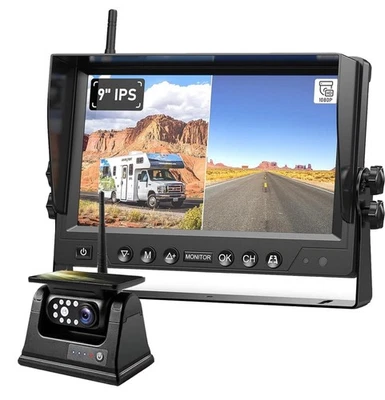 9" 1 CH DVR Monitor Magnetic Solar Wireless Backup Camera Truck Car RV Trailer - Image 1 of 4