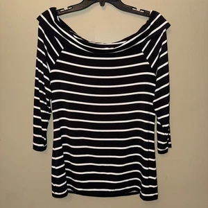 White House|Black Market Top U-Boot-Ausschnitt schwarz/weiß gestreift Größe M - Bild 1 von 6