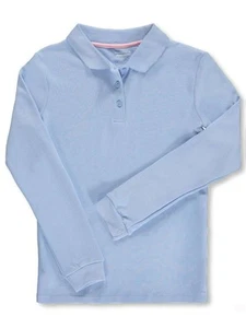 Nautica Girls’ School Uniform L/S Knit Polo with Picot Collar Color: blue Size: - Picture 1 of 3