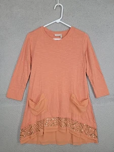 Logo Lori Goldstein XS Orange Tunika Oberteil 3/4 Arm Pailletten Baumwolle - Bild 1 von 9