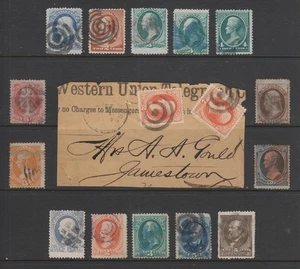 USA 1870s/80s "Banknotes" values to 30c, most with fancy or coloured cancels. - Picture 1 of 2