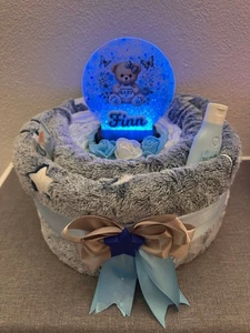 💙Jungen Windeltorte LED Nachtlicht Name + Decke  💙Geschenk zur Geburt Taufe - Bild 1 von 6