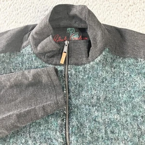 Robert Graham Jacket Mens XL Gray Green Full Zip Wool Alpaca Boucle Front Knit - Picture 1 of 7