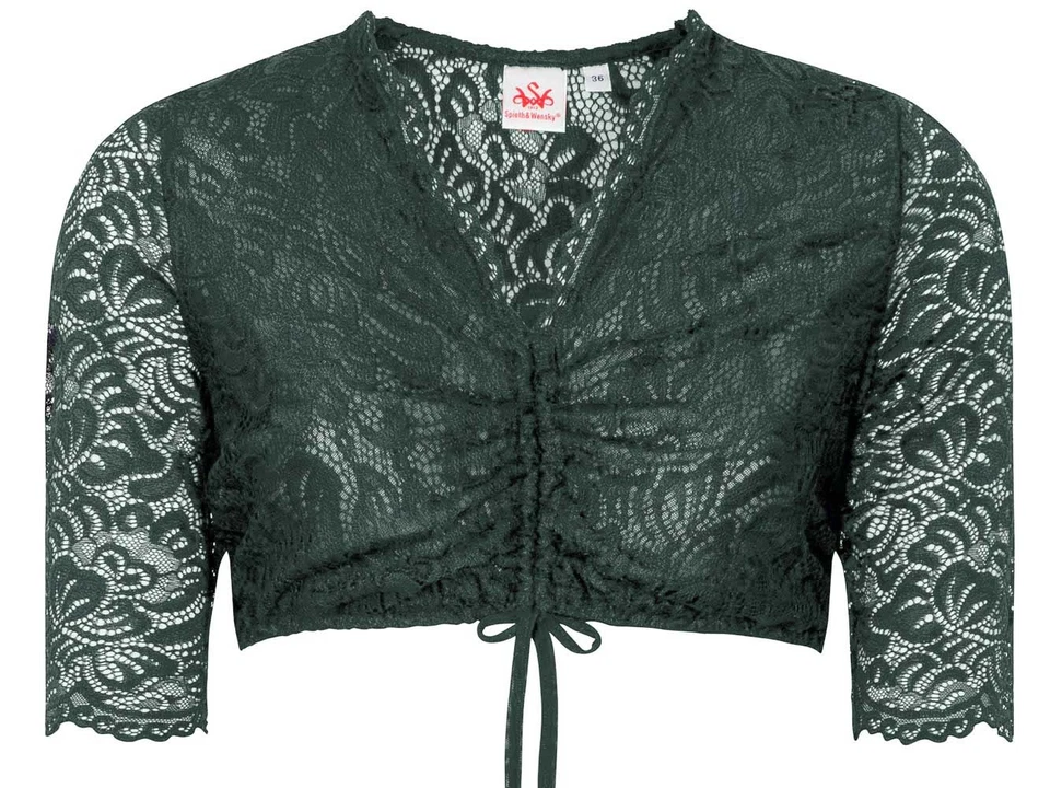 Dirndlbluse Ansbach dunkelgrün tanne V-Ausschnitt Spitze von Spieth & Wensky  - Bild 1 von 1