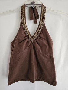 ANA Top Womens Brown Embellished Halter Shirt Size Small - Picture 1 of 4