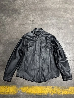 Chaqueta de cuero Gallery para hombre con botones a presión con cuello talla mediana  Foto 1 de 4