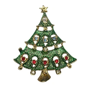 Broche de árbol de Navidad verde dorado vintage adornos de estrás adorno de estrellas - Imagen 1 de 7