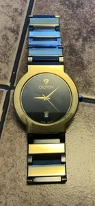 Croton Men's Watch CN307185 Gold tone Black Thin Case New Battery - Picture 1 of 10