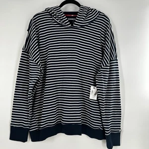 Tommy Hilfiger Sport Women's Blue White Striped XL Hoodie Roll Sleeve NWT! - Picture 1 of 9