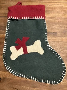 Vintage 1999 Woof & Poof Wolle Weihnachtsstrumpf Hund Knochen Schleife Decke Stich - Bild 1 von 9