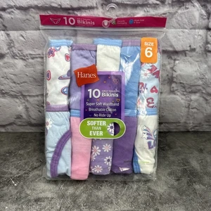 Paquete de 10 bikini Hane's Girls talla 6 cobertura completa sin etiquetas ajuste confiable nuevo con etiquetas - Imagen 1 de 2