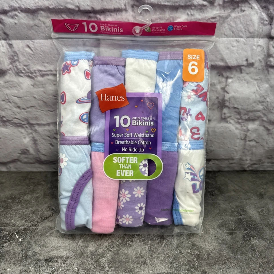 Paquete de 10 bikini Hane's Girls talla 6 cobertura completa sin etiquetas ajuste confiable nuevo con etiquetas Foto 1 de 2