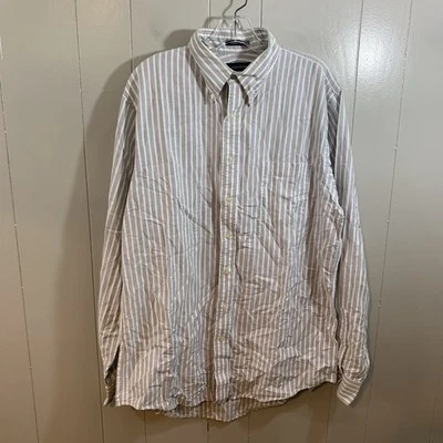 Lands' End Original Oxford Tall White Stripe Long Sleeve Dress Shirt 16T 37T - Image 1 of 4