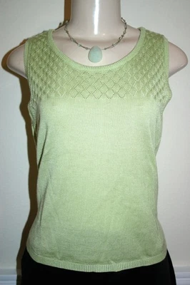 Suéter Norton McNaughton Talla PL Verde Ligero Sin Mangas Diamante Crochet Foto 1 de 4